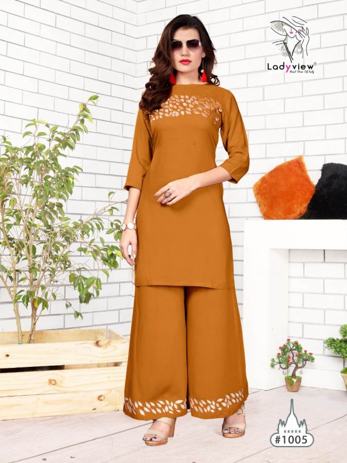 Ladyview Present New Plazzo Point Premium Quality Rayon Kurti With Bottom
