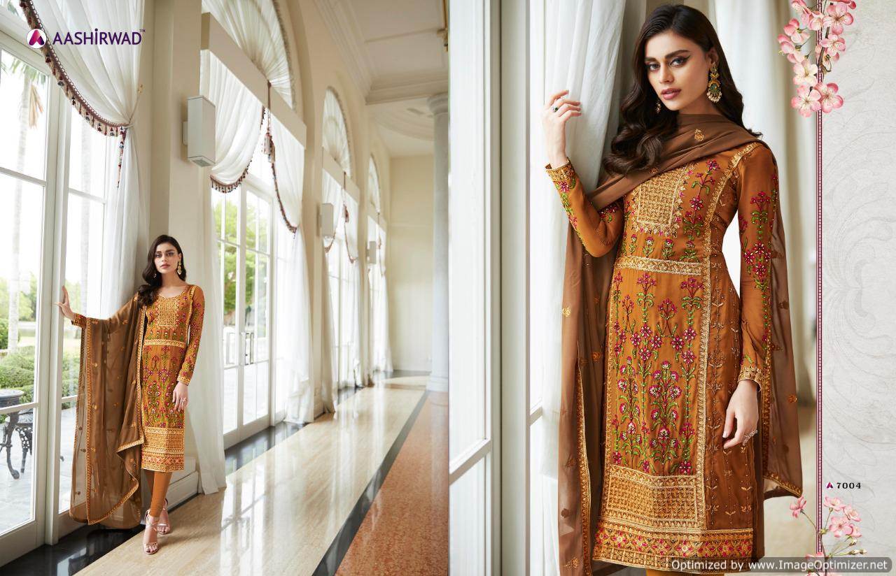 Mbroidered Present Aashirwad  Real Georgette Embroidered Salwar Suits Collection