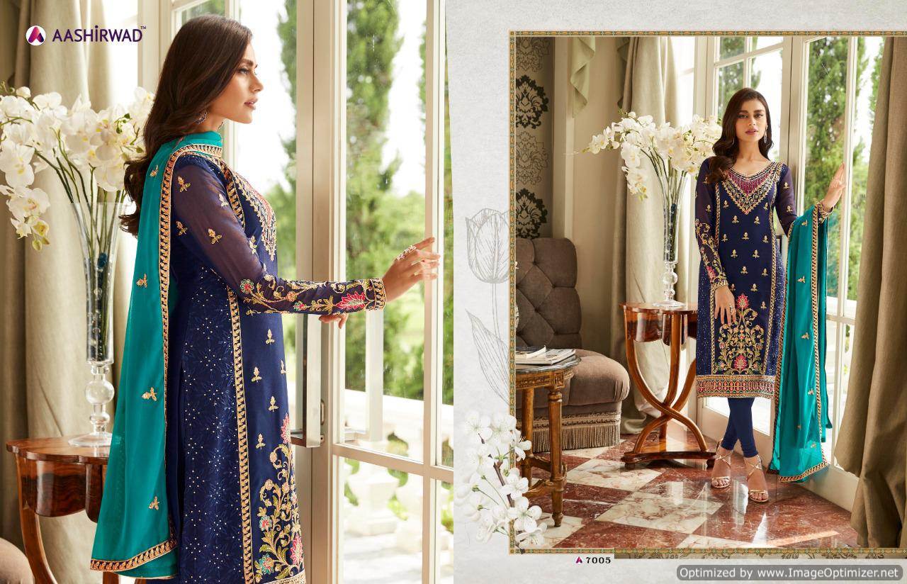 Mbroidered Present Aashirwad  Real Georgette Embroidered Salwar Suits Collection