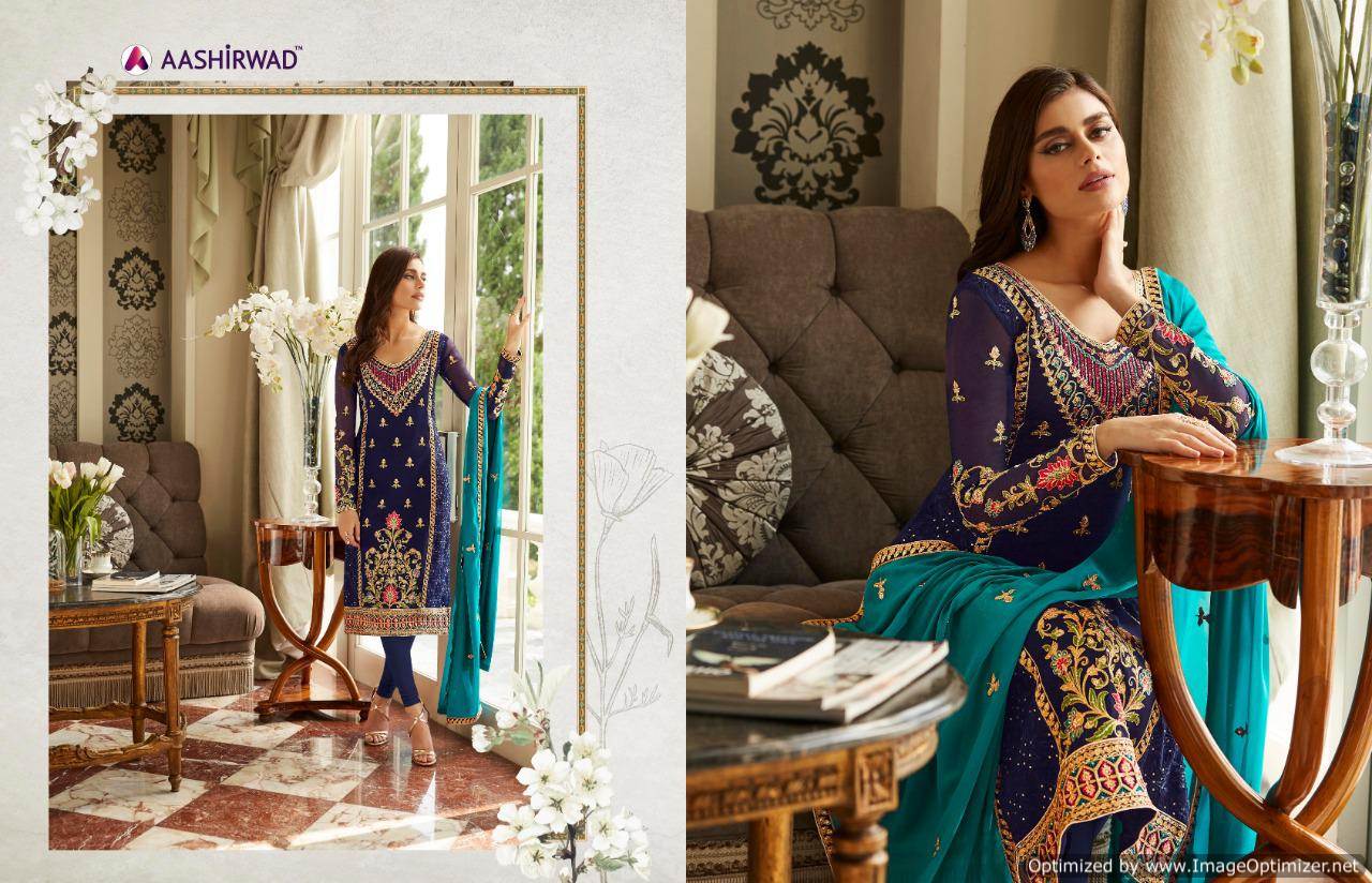Mbroidered Present Aashirwad  Real Georgette Embroidered Salwar Suits Collection