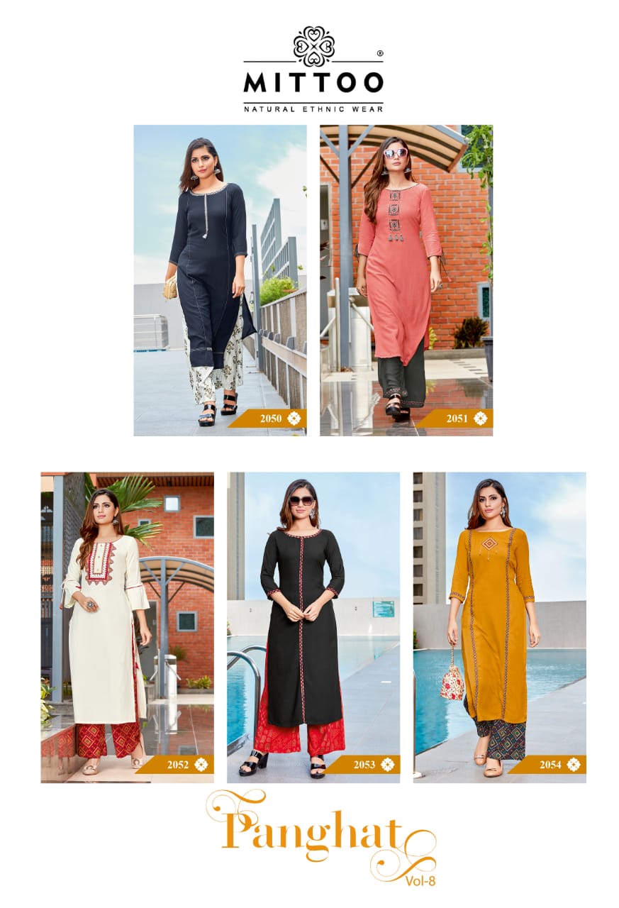 Mittoo Panghat Vol 8 Designer Kurti With Plazzo Collection
