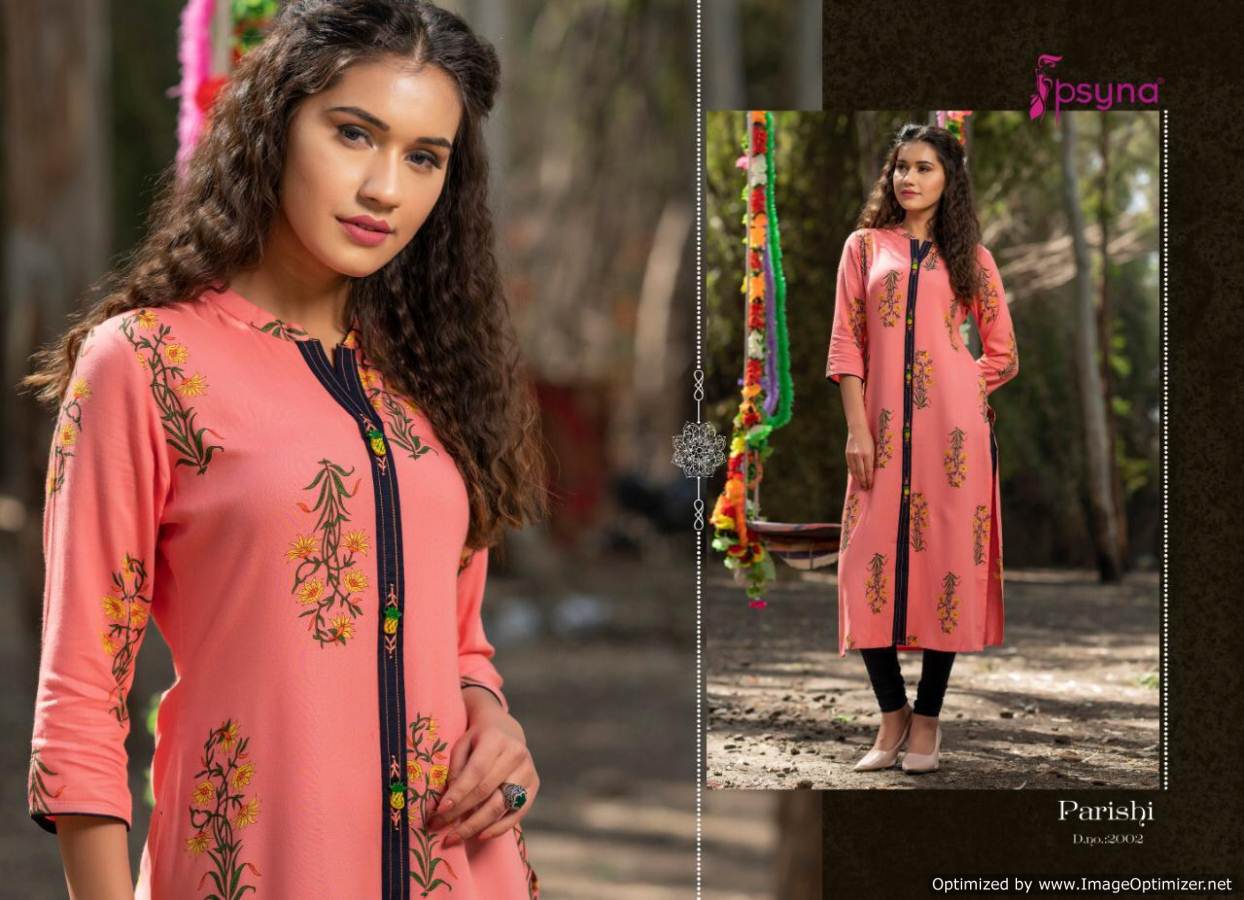 Parishi Present Psyna Designer Rayon Printed Straight Kurtis Catalogue