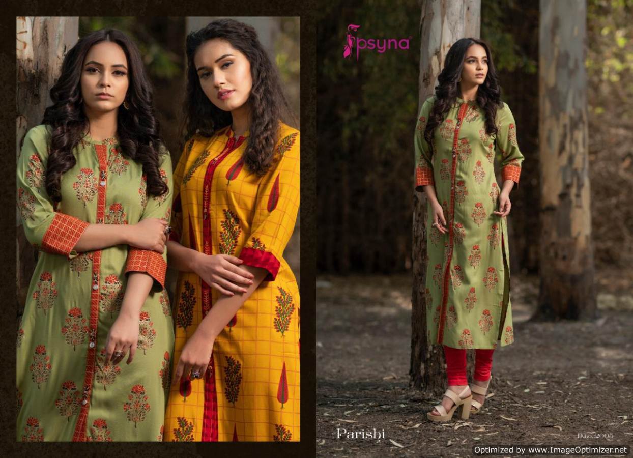 Parishi Present Psyna Designer Rayon Printed Straight Kurtis Catalogue