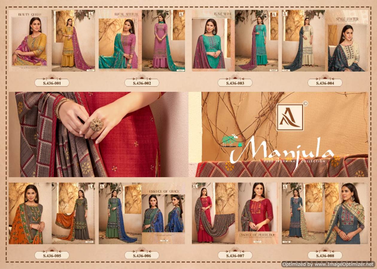 Alok Present Manjula Pure Pashmina Designer Dress Material Collection.