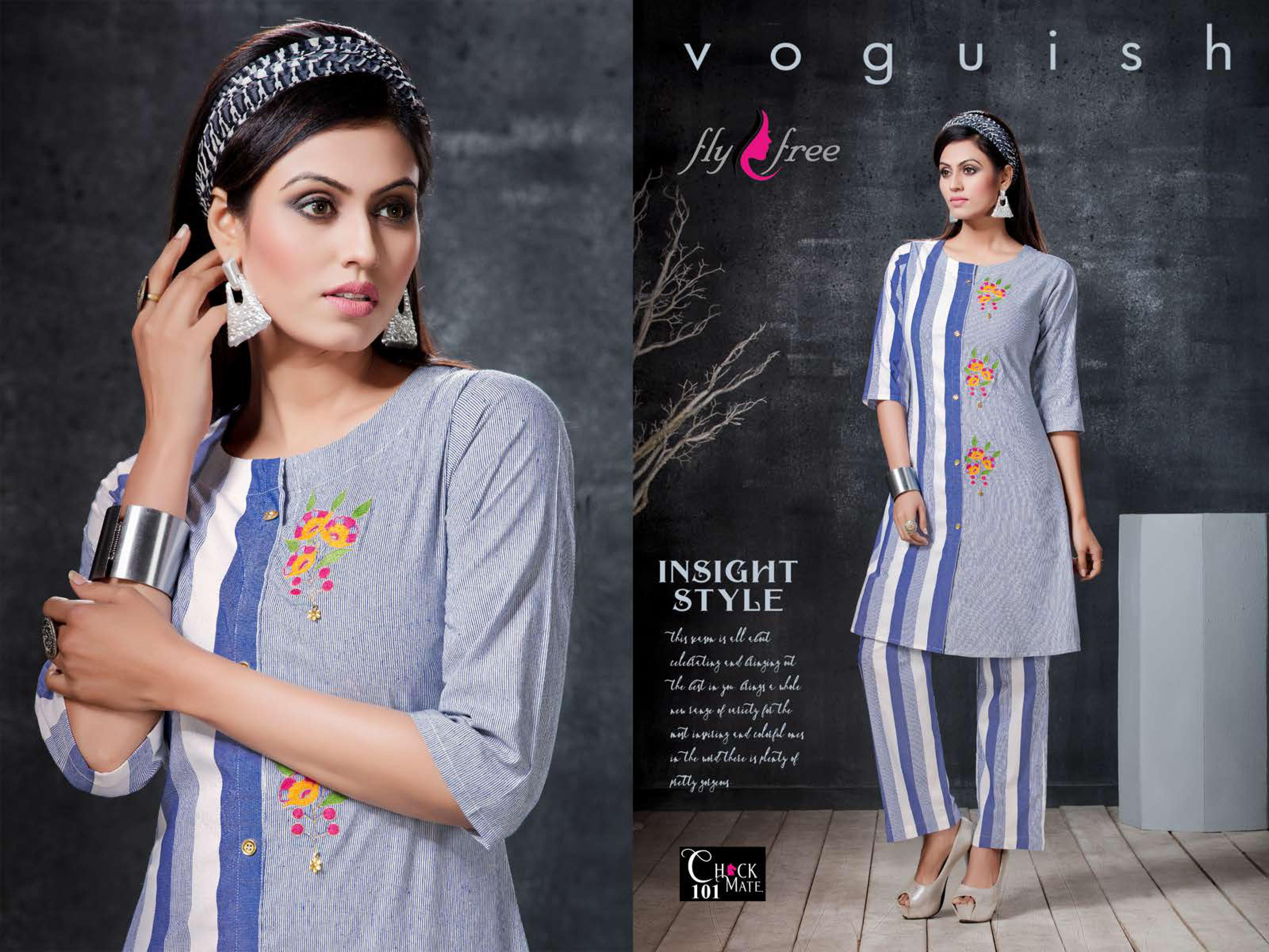 Fly Free Present Check Mate Casual Wear Kurit With Pant Catalogue