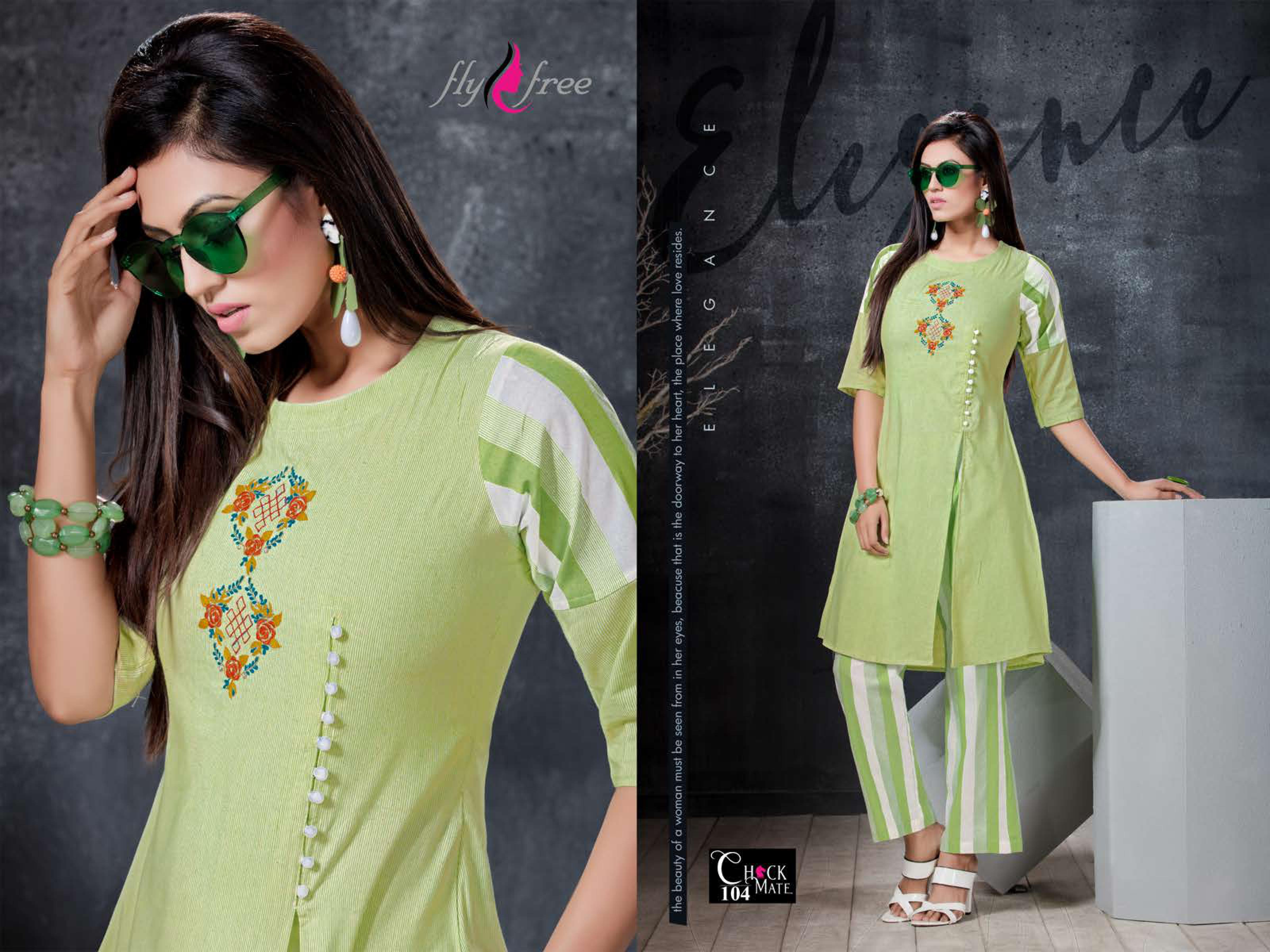 Fly Free Present Check Mate Casual Wear Kurit With Pant Catalogue