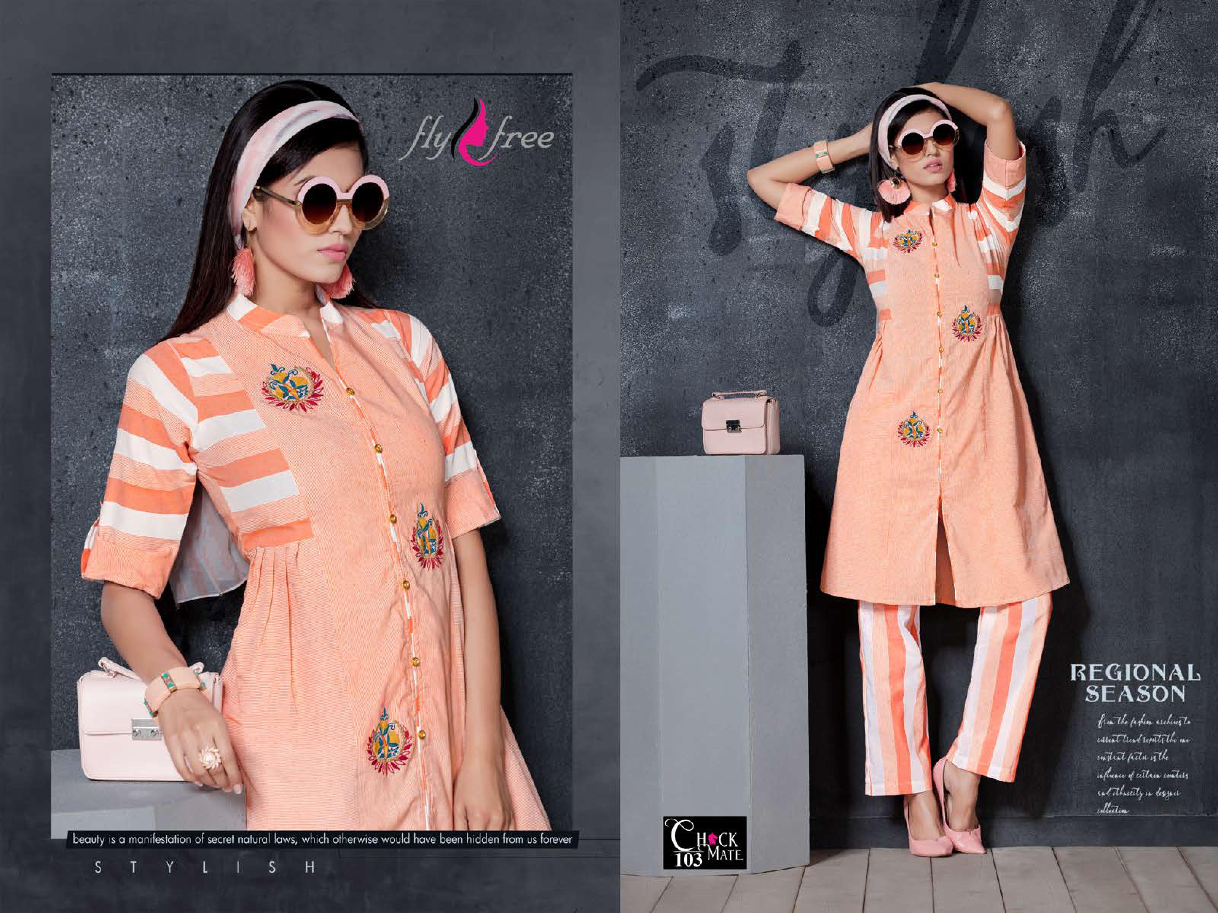 Fly Free Present Check Mate Casual Wear Kurit With Pant Catalogue