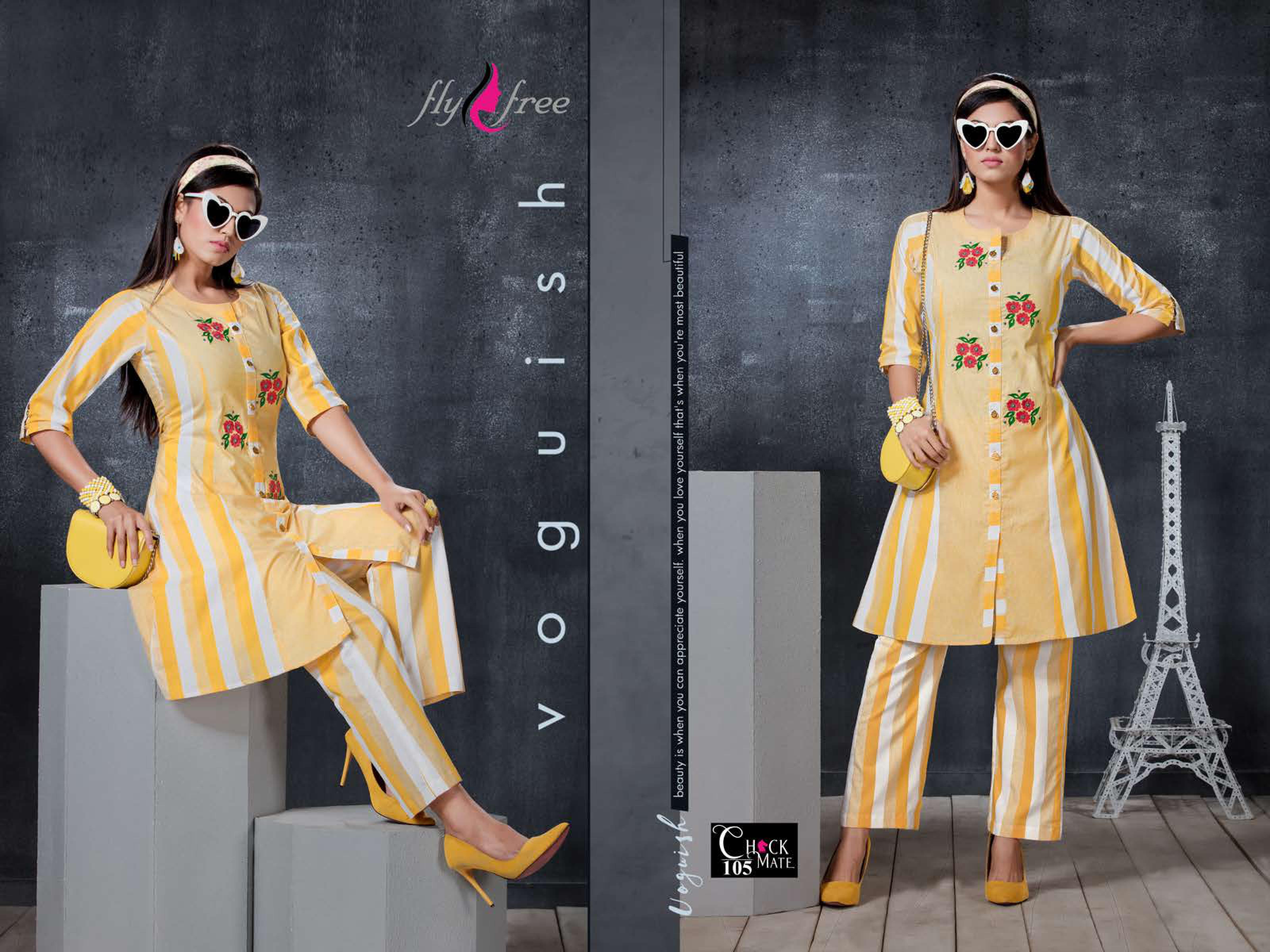 Fly Free Present Check Mate Casual Wear Kurit With Pant Catalogue