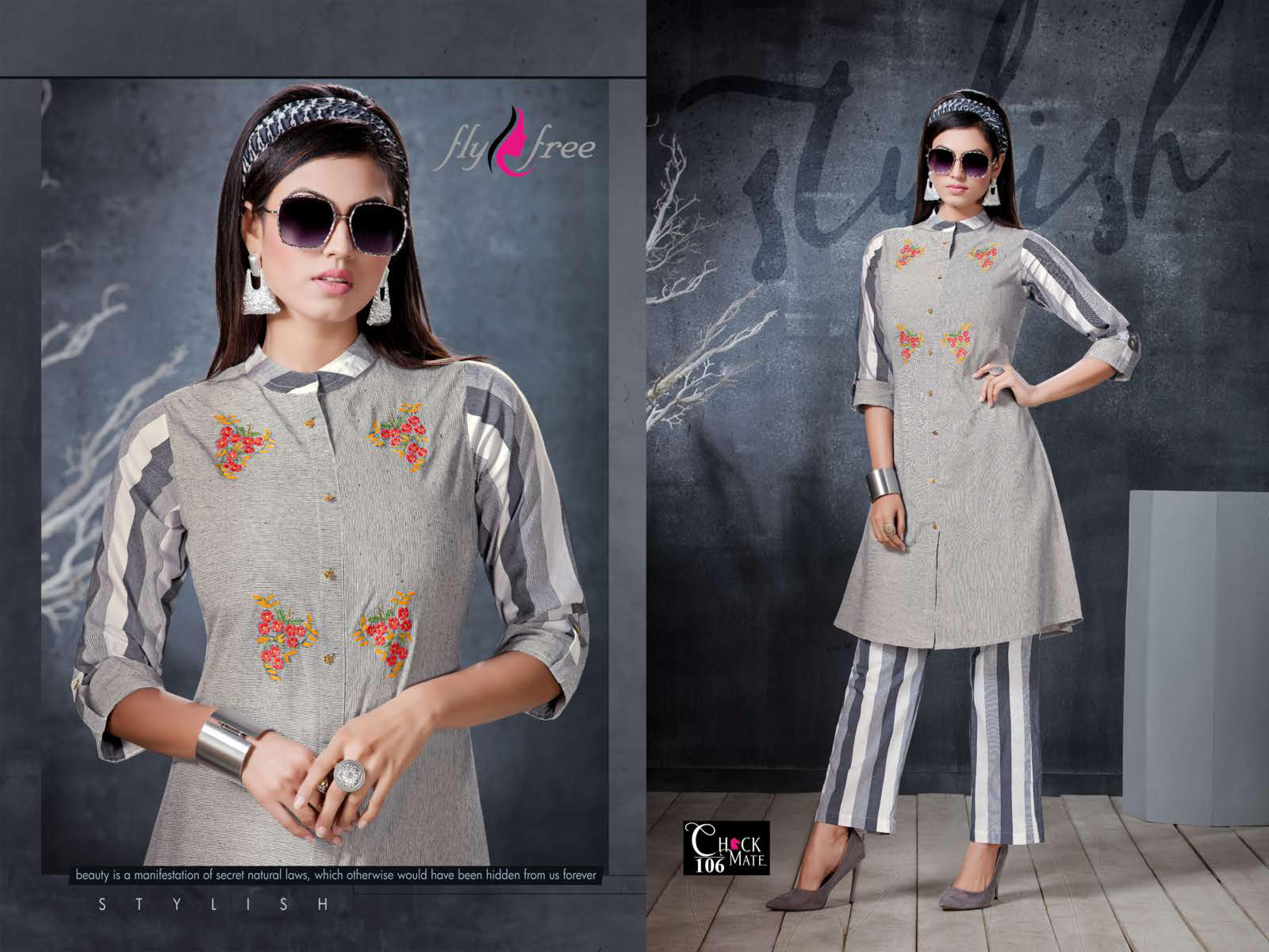 Fly Free Present Check Mate Casual Wear Kurit With Pant Catalogue