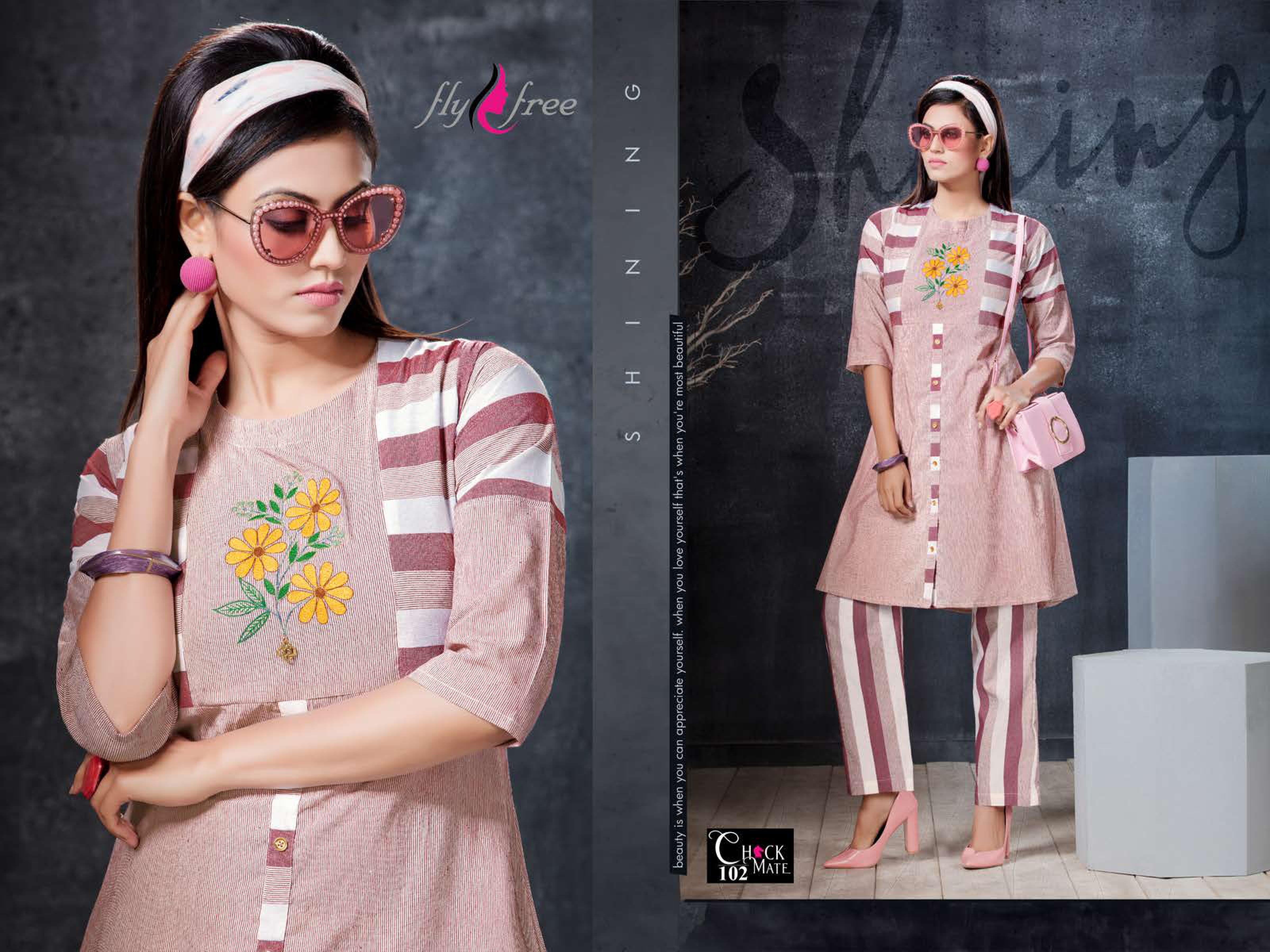 Fly Free Present Check Mate Casual Wear Kurit With Pant Catalogue