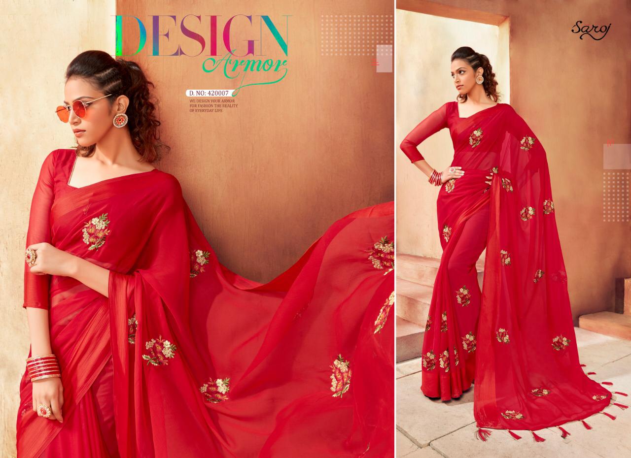 Saroj By Madhavi Chiffon Satin Designer Party Wear Saree Catalogue