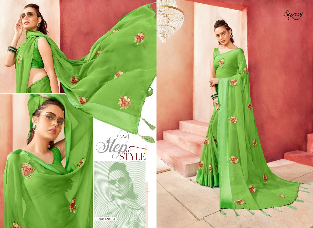 Saroj By Madhavi Chiffon Satin Designer Party Wear Saree Catalogue