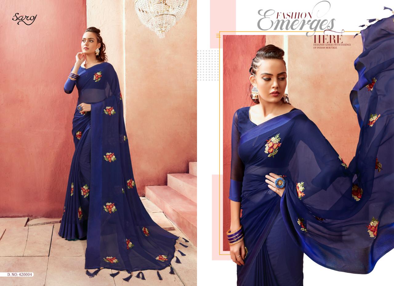 Saroj By Madhavi Chiffon Satin Designer Party Wear Saree Catalogue