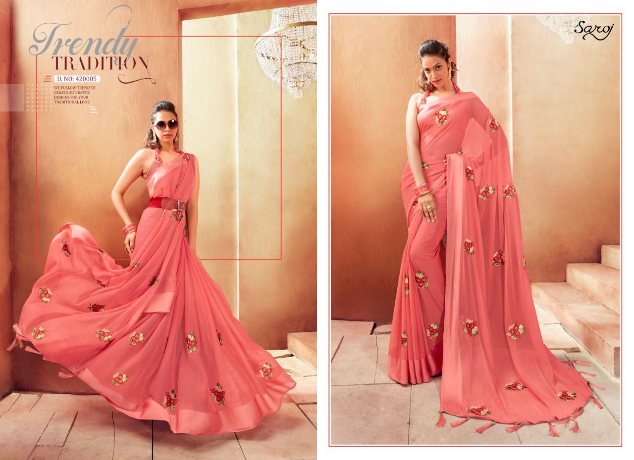 Saroj By Madhavi Chiffon Satin Designer Party Wear Saree Catalogue