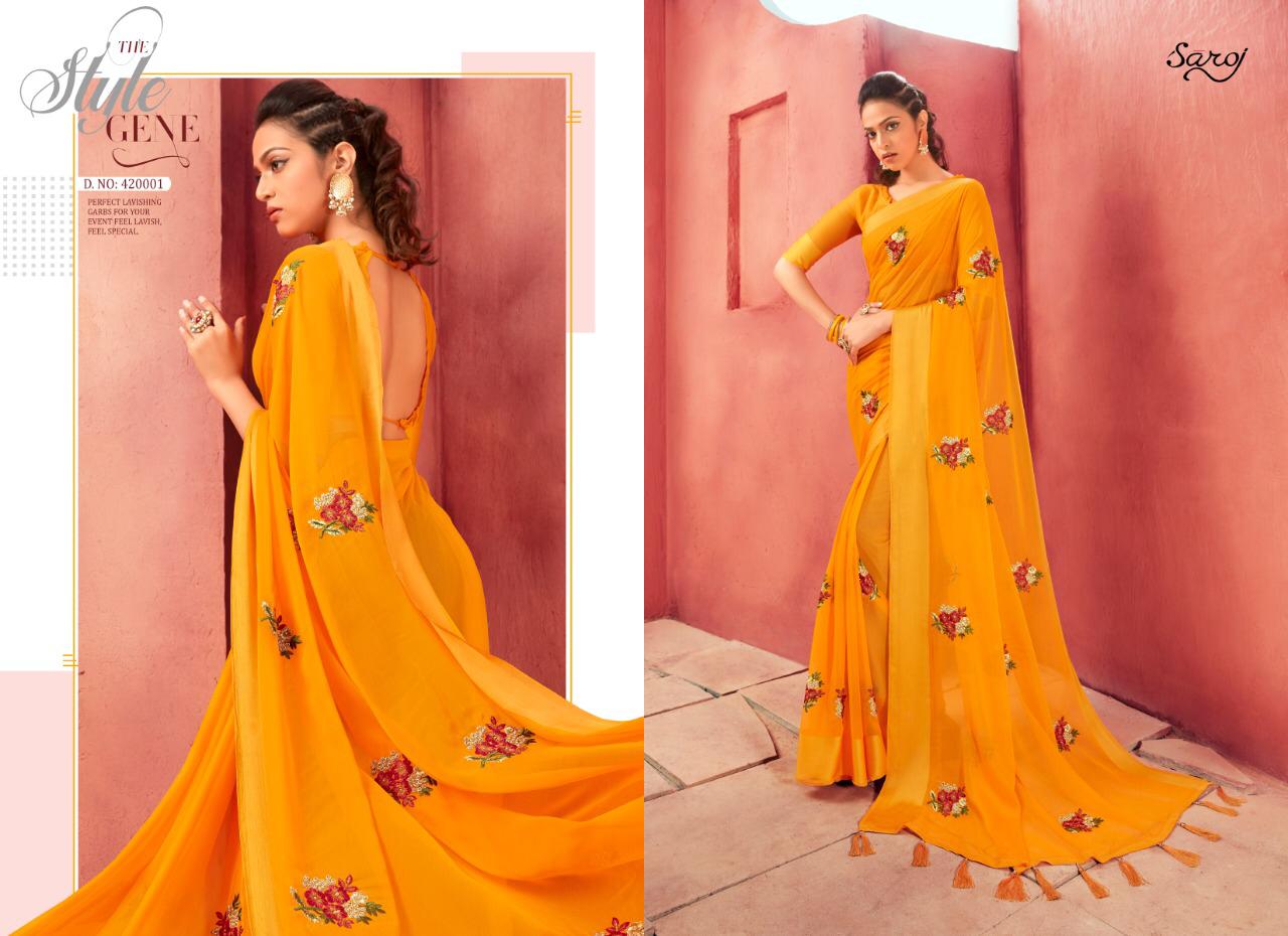 Saroj By Madhavi Chiffon Satin Designer Party Wear Saree Catalogue