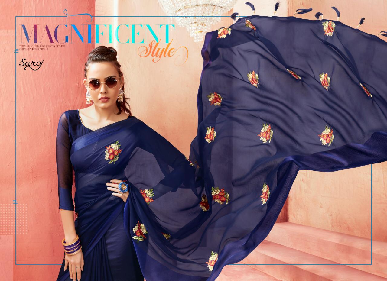 Saroj By Madhavi Chiffon Satin Designer Party Wear Saree Catalogue