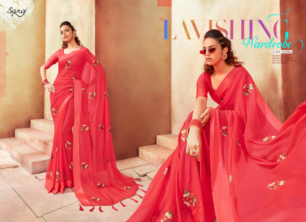 Saroj By Madhavi Chiffon Satin Designer Party Wear Saree Catalogue
