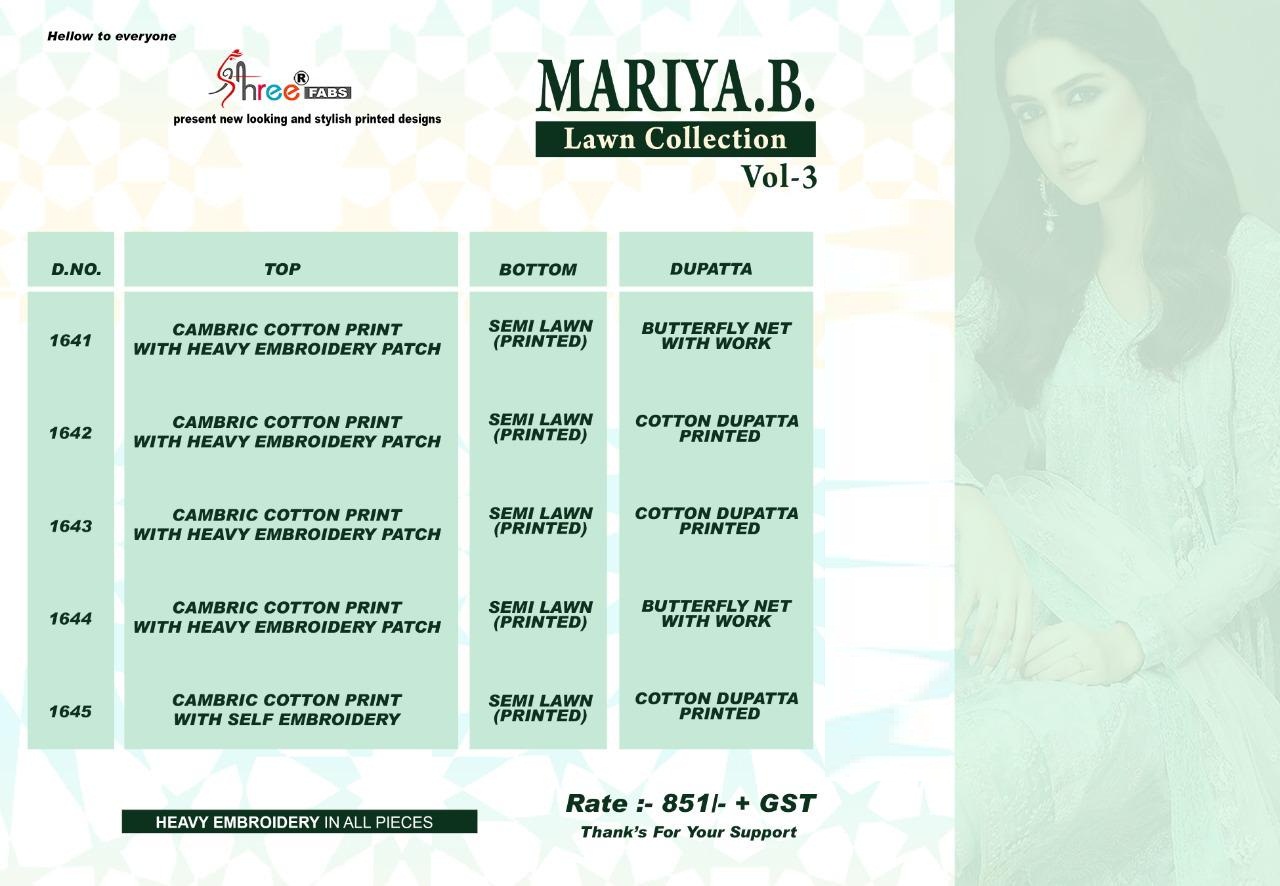 Shree Present Mariya B Lawn Collection Vol 3 Pakistani Salwar Suits Catalogue.