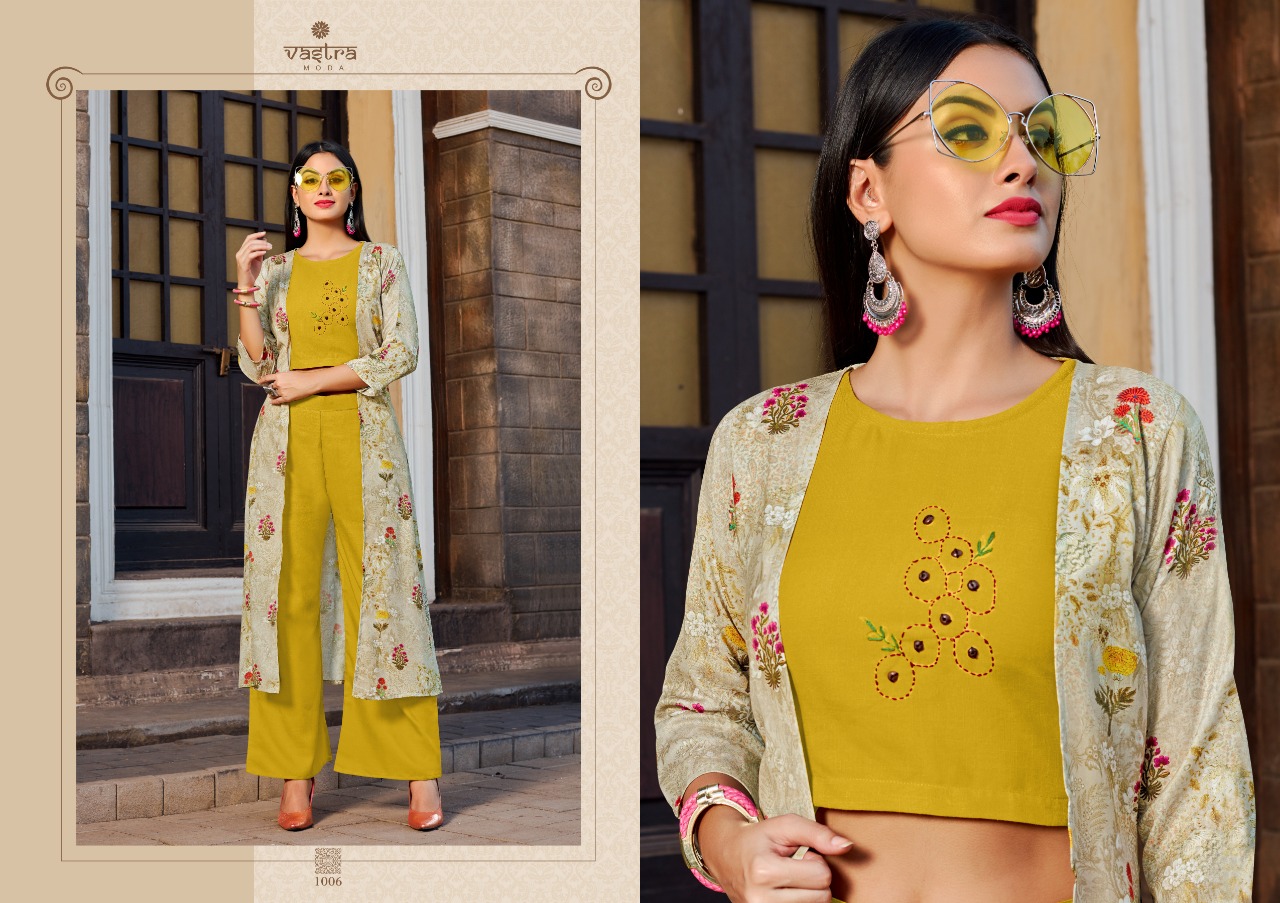 Vastra Moda Present Urbane Vol -1 Festival Wear Kurtis With Shrug Collection