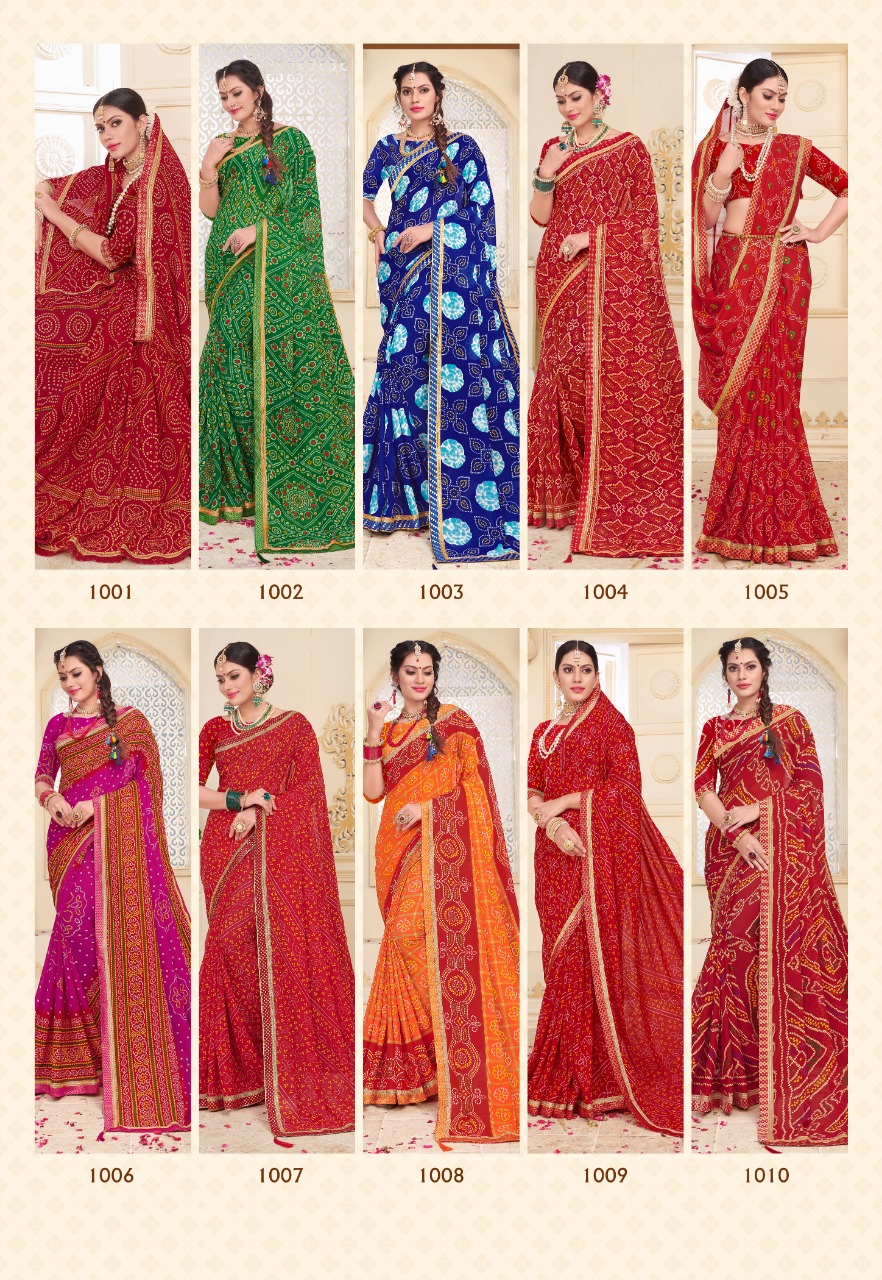 Kodas Present Bindiya Rennial Printed Leheriya Bandhani Style Sarees Catalogue