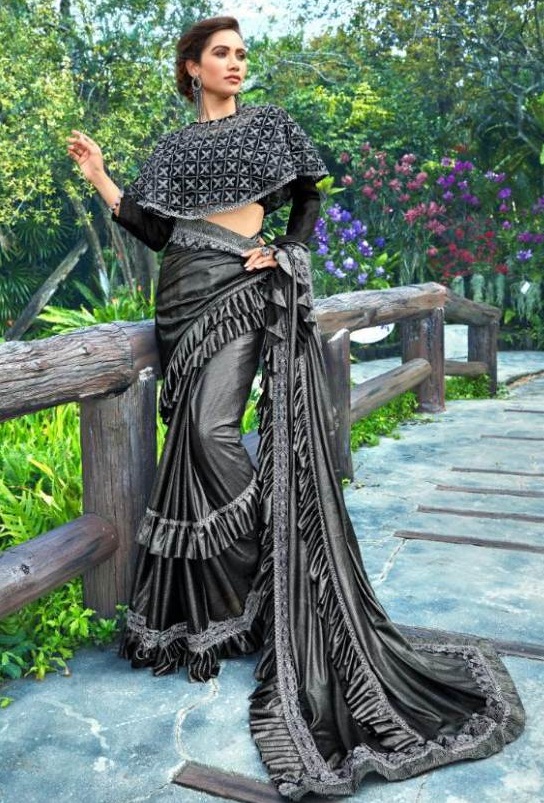 Saroj Present Hunny Bunny Heavy Lycra Designer Frill Saree Catalogue.