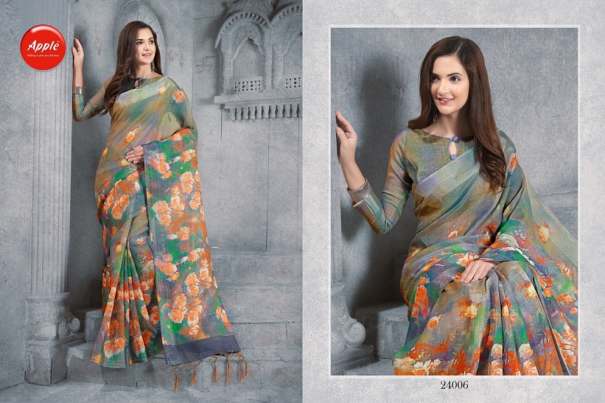 Apple By Hits Of Aaradhna Linen Digital Printed Saree Collection