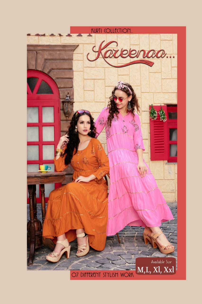 Fashion Talk Present Kareenaa Heavy Rayon Designer Long Kurti Collection.