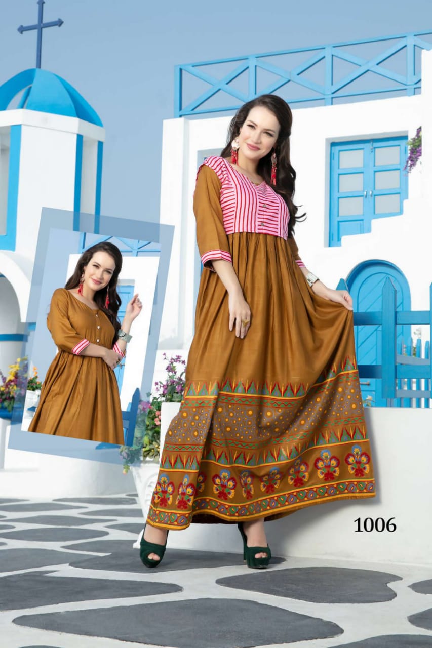 Ft By Malkaa Heavy Rayon Long Kurti Collection With Koti Collection.