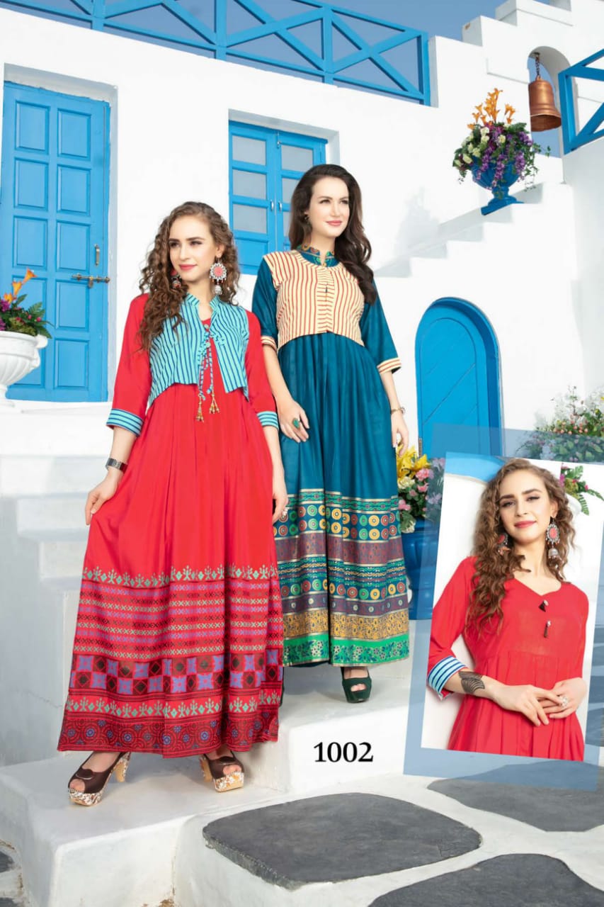 Ft By Malkaa Heavy Rayon Long Kurti Collection With Koti Collection.