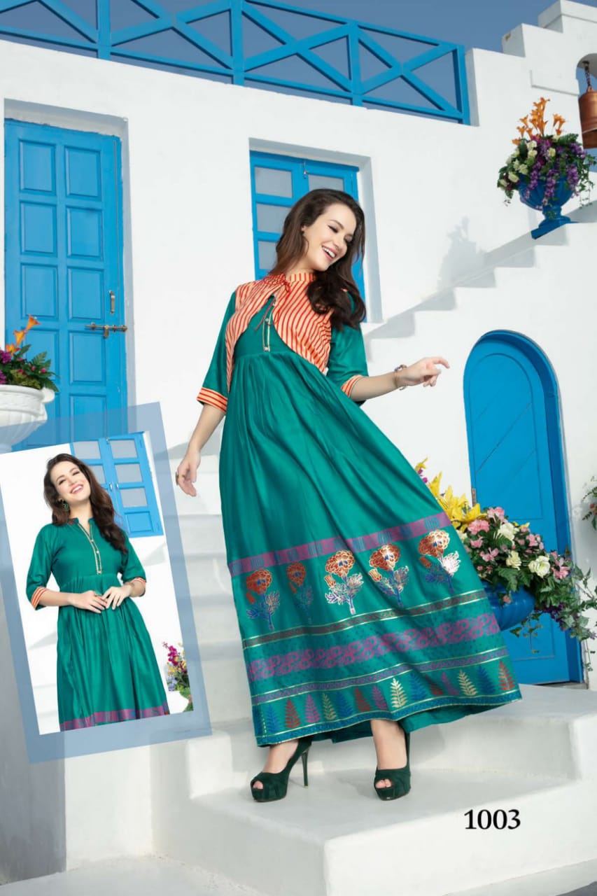 Ft By Malkaa Heavy Rayon Long Kurti Collection With Koti Collection.