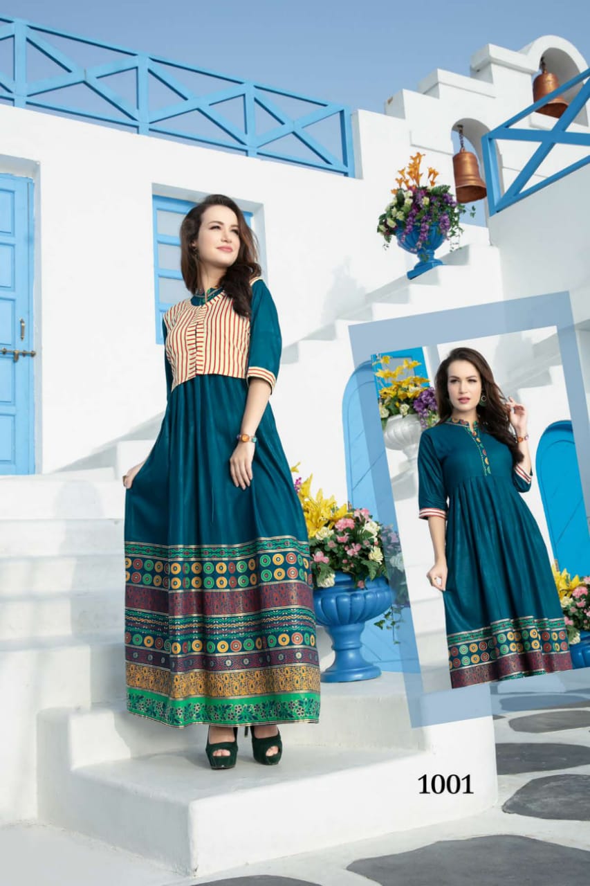 Ft By Malkaa Heavy Rayon Long Kurti Collection With Koti Collection.
