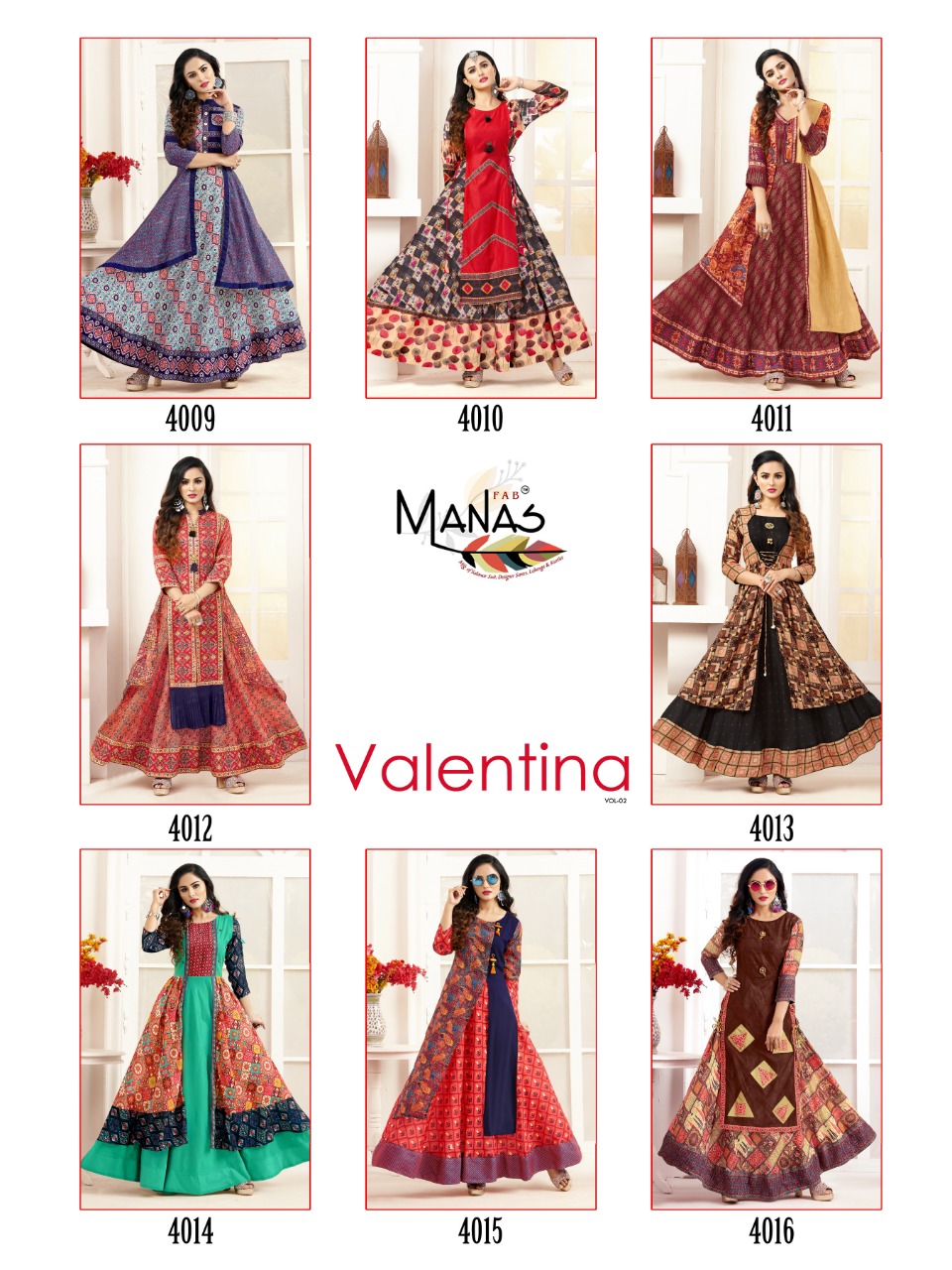 Manas By Valentina Vol 2 Long Party Wear Kurtis Catalogue.