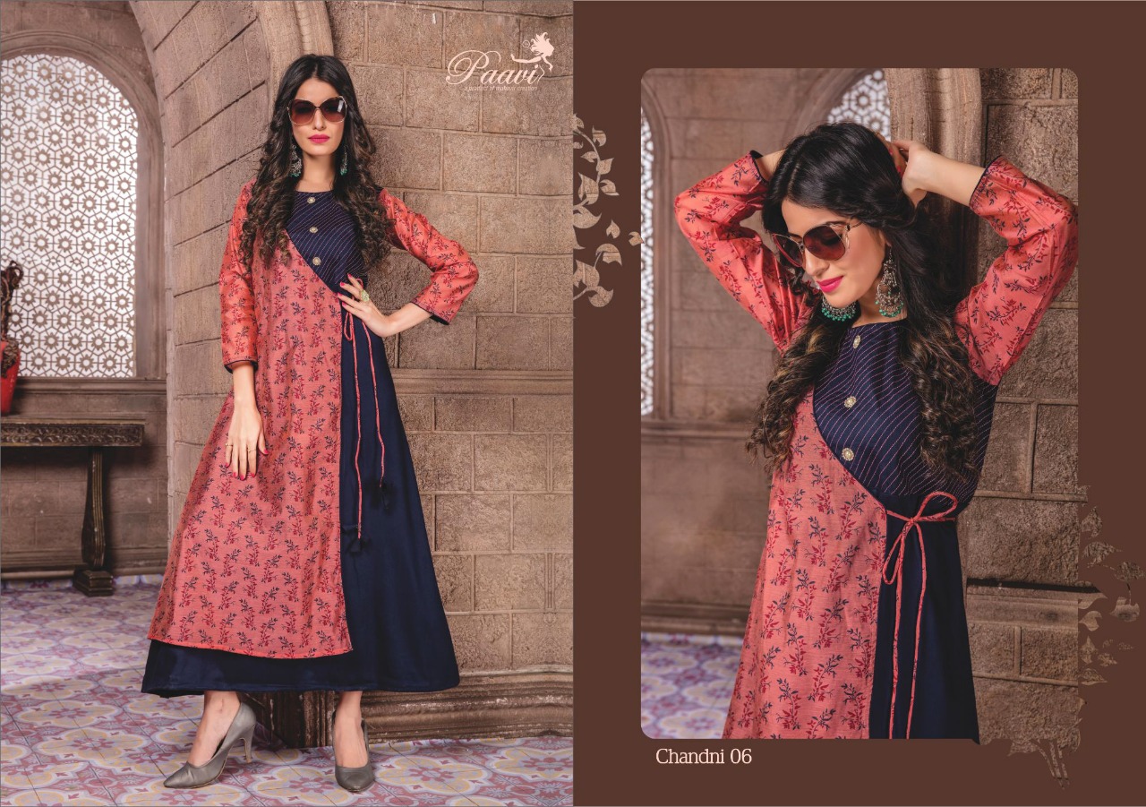 Paavi Present Chandni Designer Rayon Kurti With Koti Catalogue