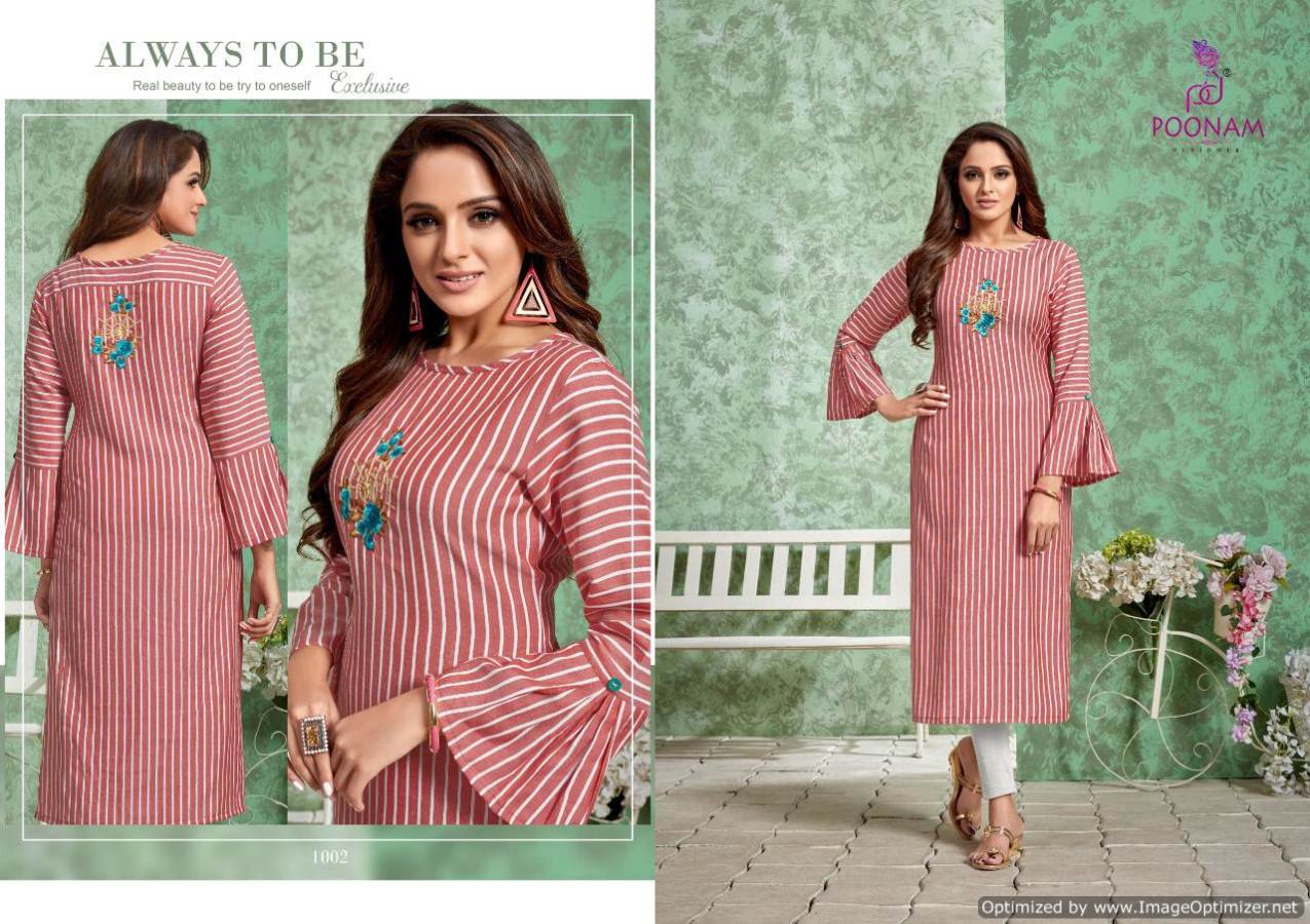 Poonam By Strip Rayon Striped Casual Wear Kurtis Catalogue