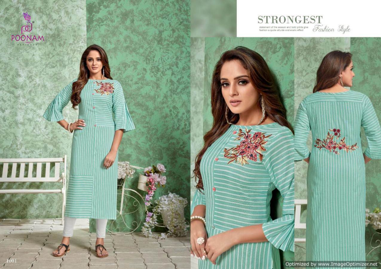 Poonam By Strip Rayon Striped Casual Wear Kurtis Catalogue
