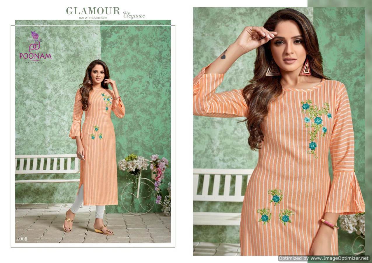 Poonam By Strip Rayon Striped Casual Wear Kurtis Catalogue