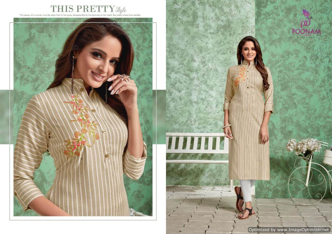 Poonam By Strip Rayon Striped Casual Wear Kurtis Catalogue