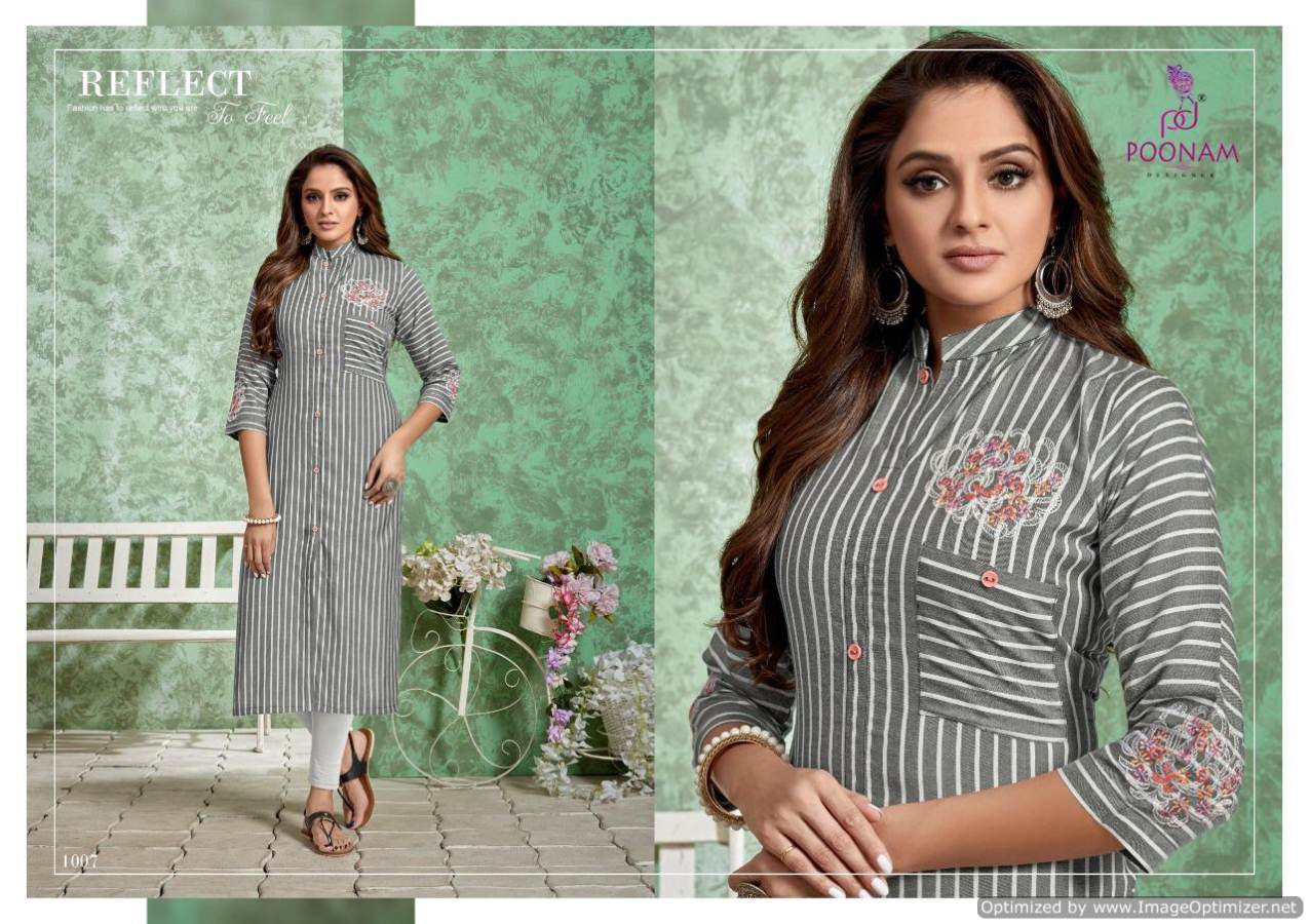 Poonam By Strip Rayon Striped Casual Wear Kurtis Catalogue