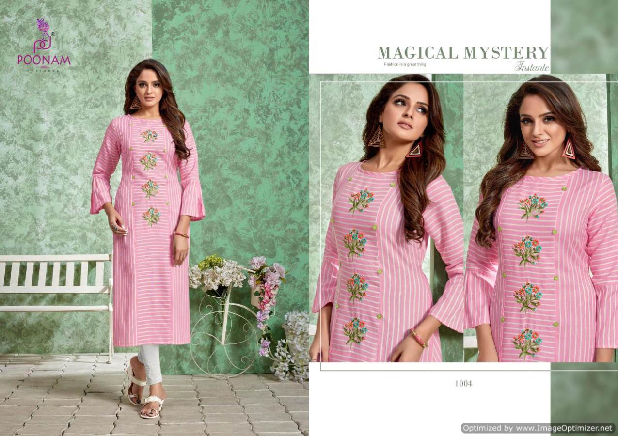 Poonam By Strip Rayon Striped Casual Wear Kurtis Catalogue