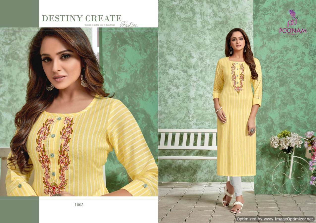 Poonam By Strip Rayon Striped Casual Wear Kurtis Catalogue