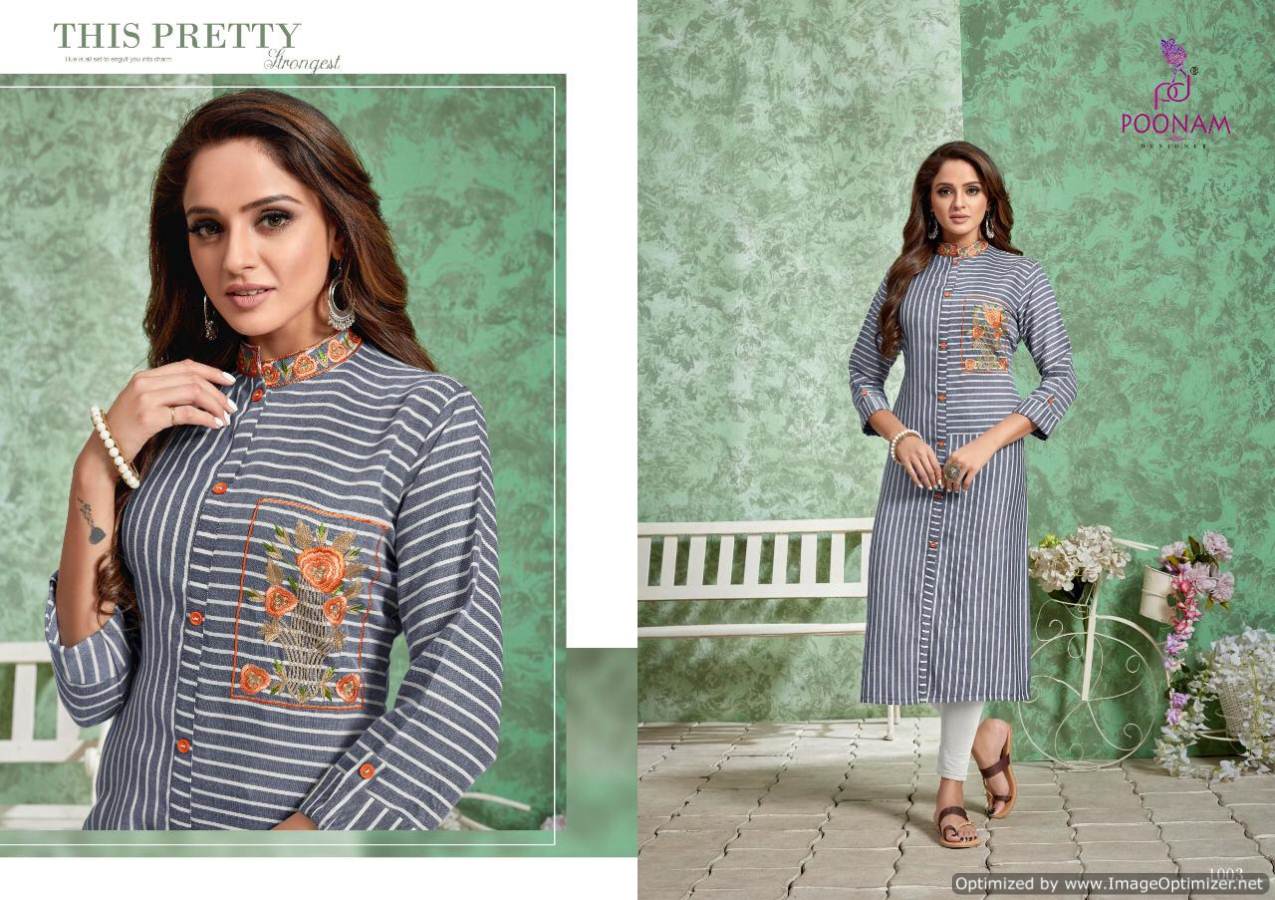 Poonam By Strip Rayon Striped Casual Wear Kurtis Catalogue
