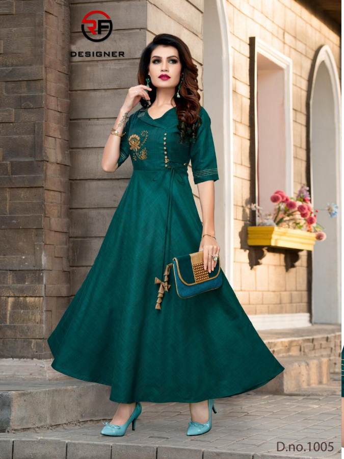 Rf by Rajwadi vol 4 Two Tone Silk Long Gown Style Kurtis catalogue | Dress  neck designs, Cotton kurti designs, Kurti neck designs