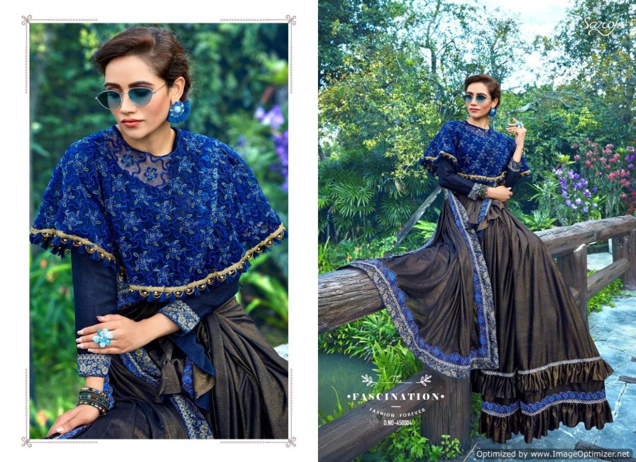 Saroj Present Hunny Bunny Heavy Lycra Designer Frill Saree Catalogue.