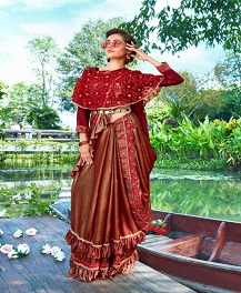 Saroj Present Hunny Bunny Heavy Lycra Designer Frill Saree Catalogue.