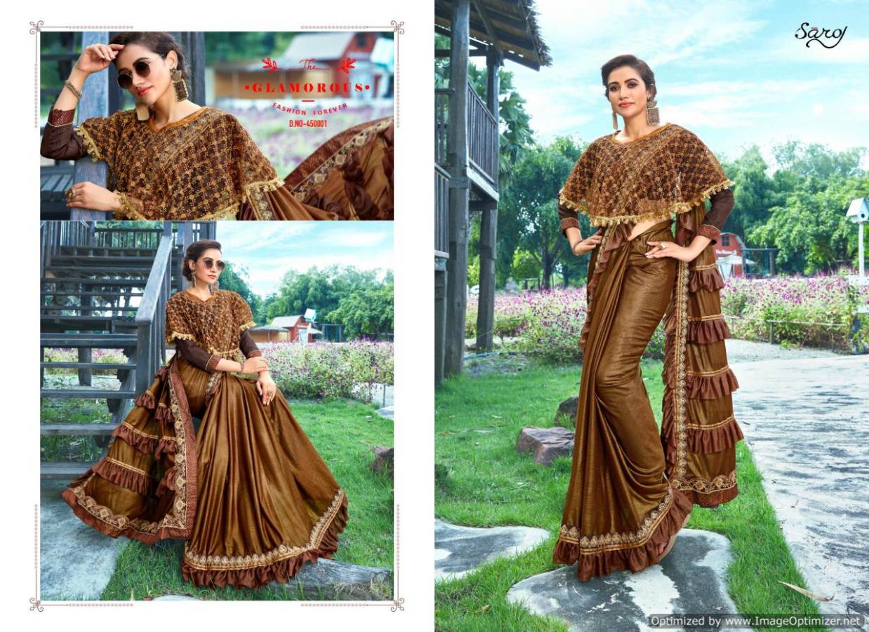 Saroj Present Hunny Bunny Heavy Lycra Designer Frill Saree Catalogue.