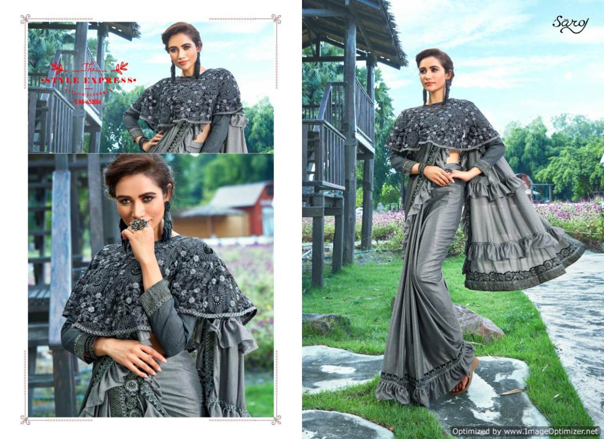 Saroj Present Hunny Bunny Heavy Lycra Designer Frill Saree Catalogue.