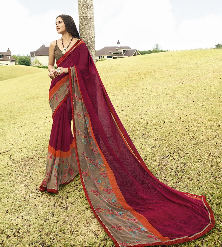 Sanskar Present   Shree 5 Printed Georgette Running Wear Saree Collection