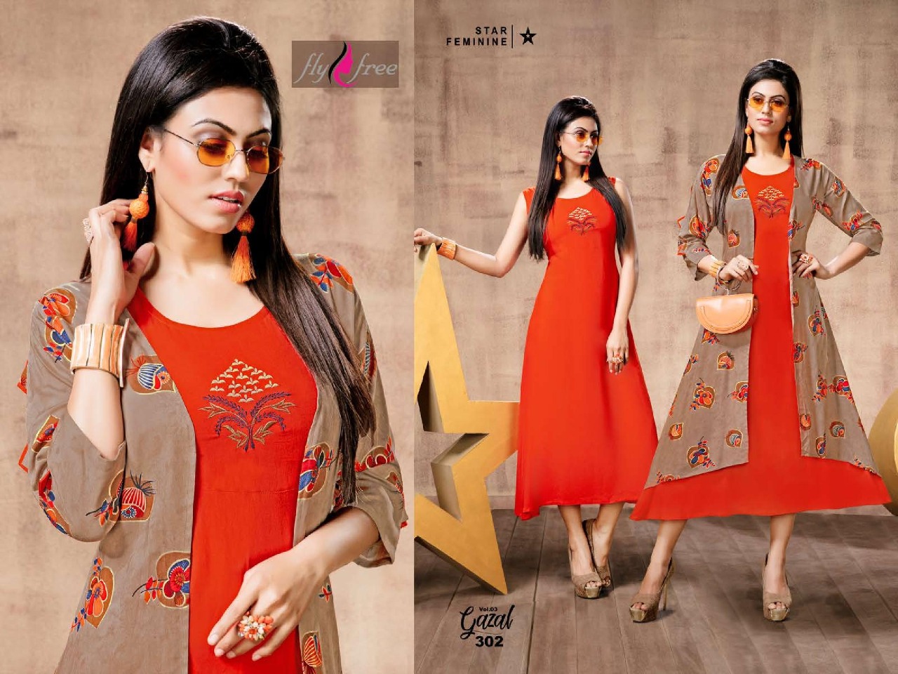 Fly Free Presents Gazal 3 Heavy Rayon Plain And Printed Kurti