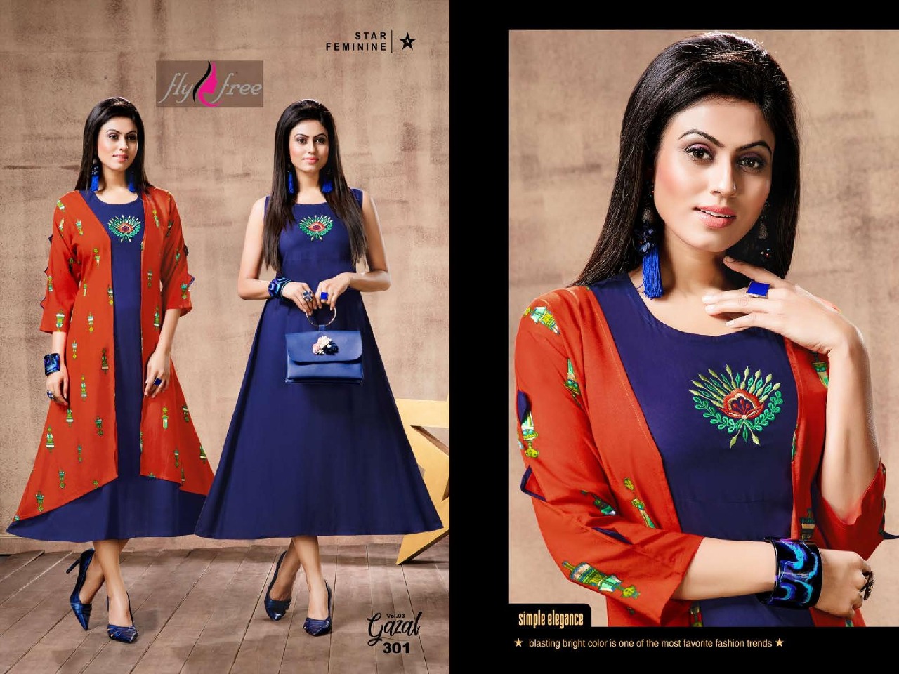 Fly Free Presents Gazal 3 Heavy Rayon Plain And Printed Kurti