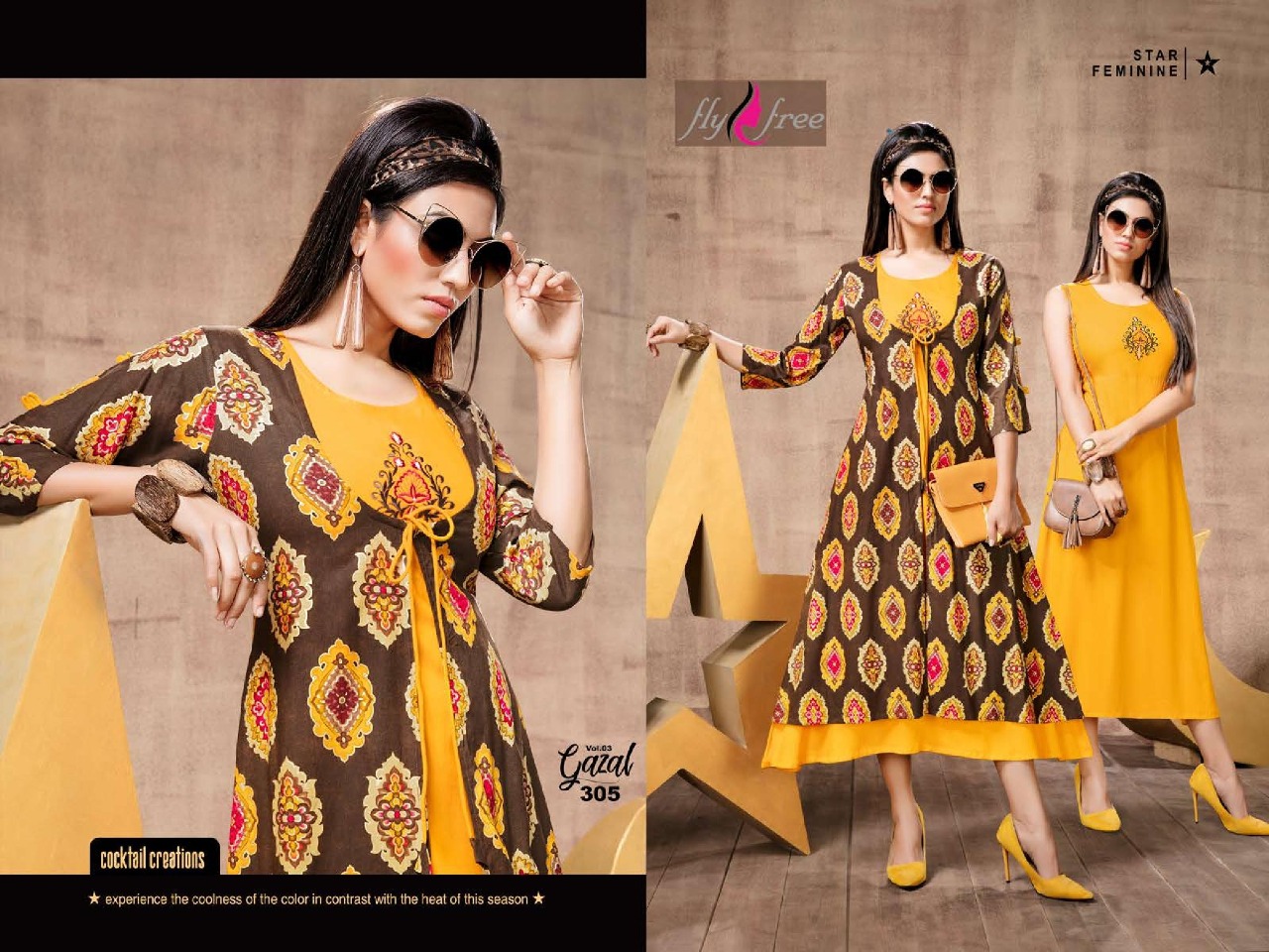 Fly Free Presents Gazal 3 Heavy Rayon Plain And Printed Kurti